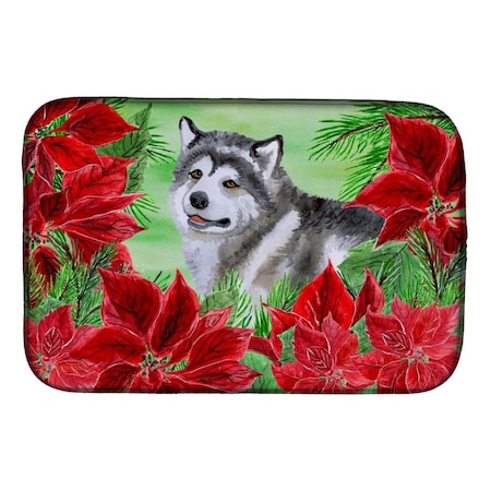 Carolines Treasures Alaskan Malamute Poinsettas Dish Drying Mat CK1287DDM